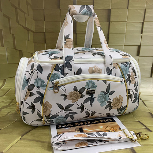 White Flower Printed Duffle Bags