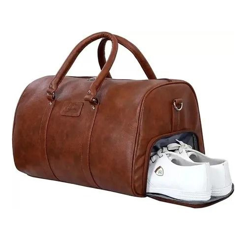 Leather Duffle Bag - Medium Size, Synthetic Leather in Rich Brown | Durable Handles for Easy Carrying