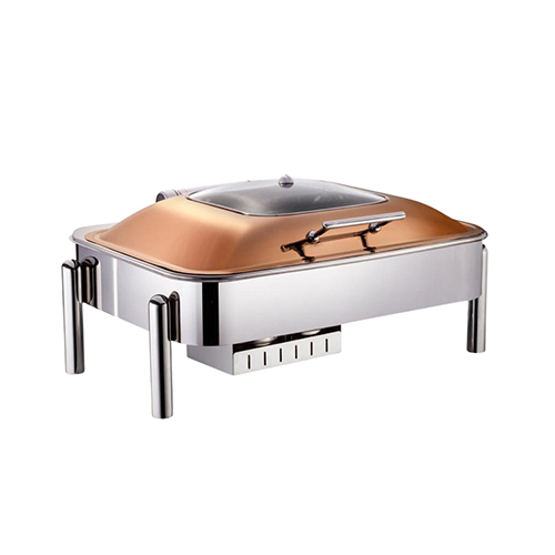 स्टेनलेस स्टील 410 रोज़ गोल्ड पीवीसी कोटेड चाफ़िंग डिश