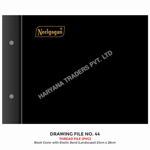 High Quality Drawing File No.44 (23cm X 28cm) (Thread File) Black Cover With Elastic Band (Landscape)