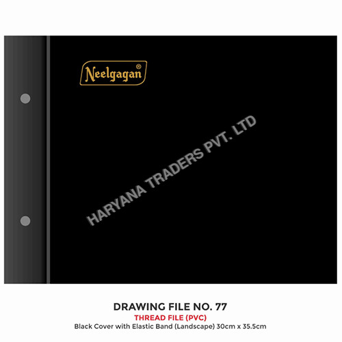 High Quality Drawing File No.77 35.5cm X 30cm (Thread File) Black Cover With Elastic Band (Landscape)