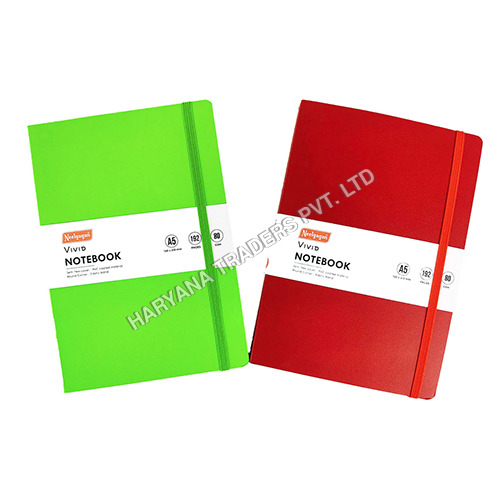Vivid Notebook - A5 Buckram Semi Flexi Cover, 200 Pages Rectangular, High Quality Plain Style With Elastic Band