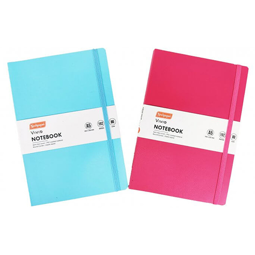 Vivid Notebook - A5 Buckram Semi Flexi Cover, 200 Pages Rectangular, High Quality Plain Style With Elastic Band