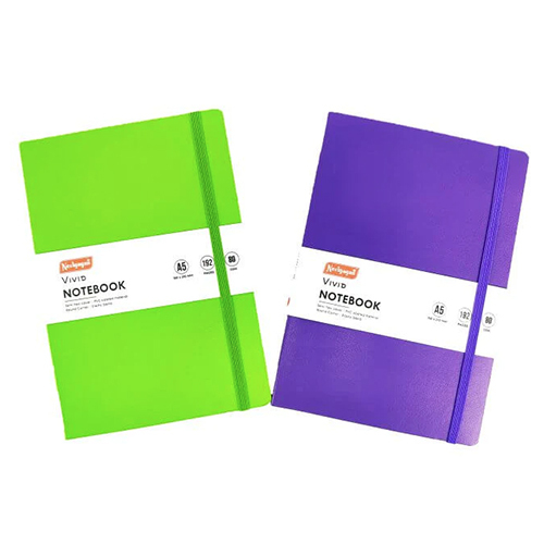 Vivid Notebook - A5 Buckram Semi Flexi Cover, 200 Pages Rectangular, High Quality Plain Style With Elastic Band
