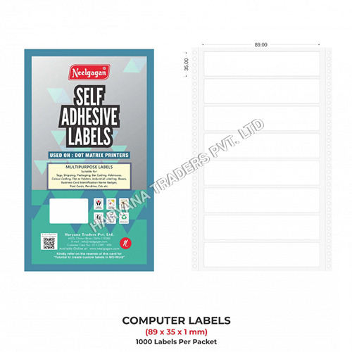 Multicolor Computer Label 89x35x1 (Self Adhesive Labels For Dot Matrix Printer)