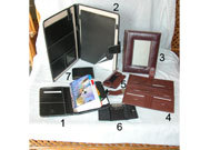 चमड़े की वस्तुएँ (1) आयोजक। (2) फ़ोल्डर। (3) फोटो फ्रेम। (4) पासपोर्ट धारक