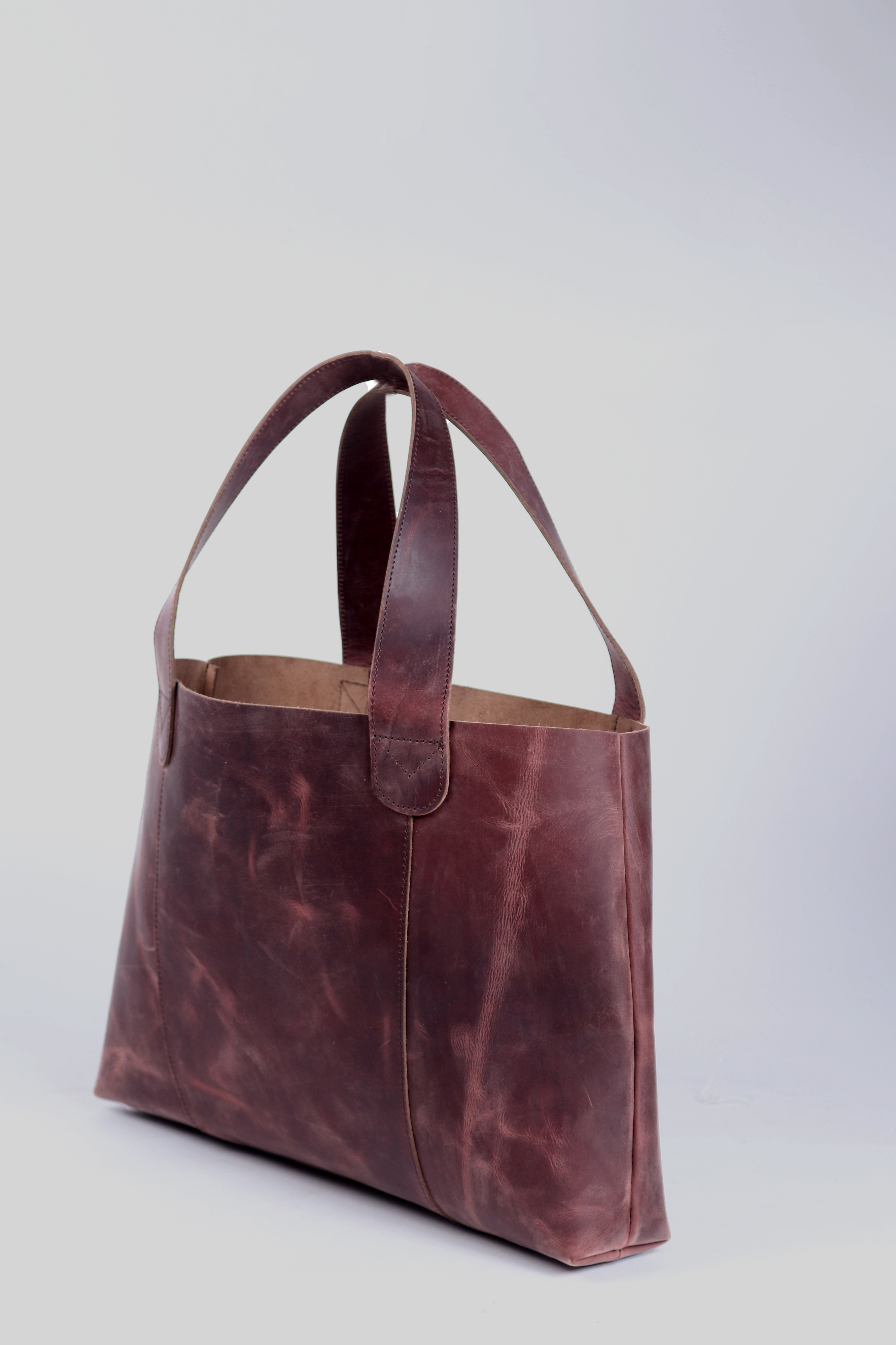 Leather Tote Handbag - Full Grain Leather, 14x12x5 Inches, Burgundy | Handmade, Oversized Design, Spacious For Laptop And Essentials