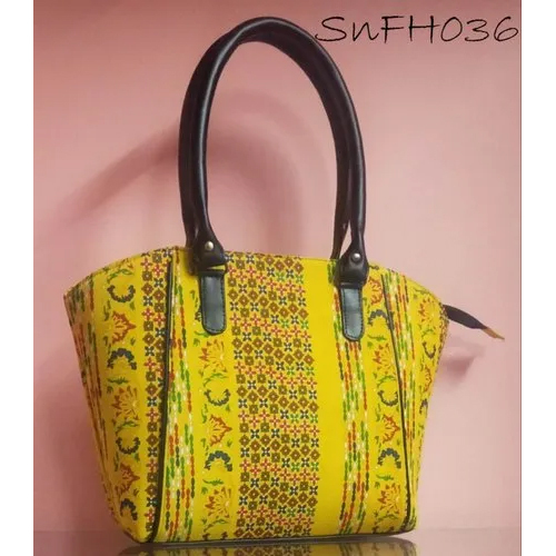 Blue-white-brown Ladies Printed Zipper Hand Bag