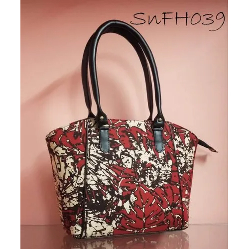 Blue-white-brown Ladies Printed Zipper Hand Bag