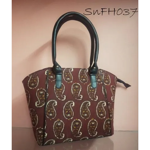 Blue-white-brown Ladies Printed Zipper Hand Bag