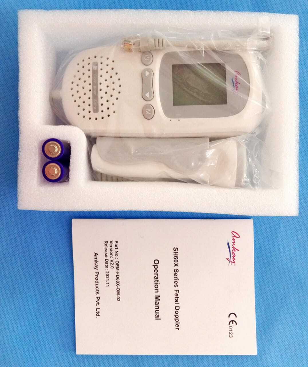 Fetal Doppler - Plastic, 141.80 X 67.46 X 28.16 Mm, White & Grey | Portable Heart Rate Monitor, 30 Db Noise Level, Real-time Operation, Automatic Functionality, Battery Powered