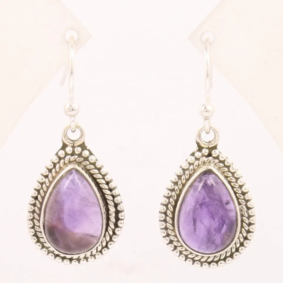 925 Sterling Silver Attractive Natural Amethyst Pear Gemstones Drop Earrings Gender: Women