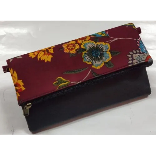 Ladies Folding Clutch - Canvas, Rectangular Shape, Black-multicolor | Attractive Printed Design, Zipper Closure, Hands-free Convenience