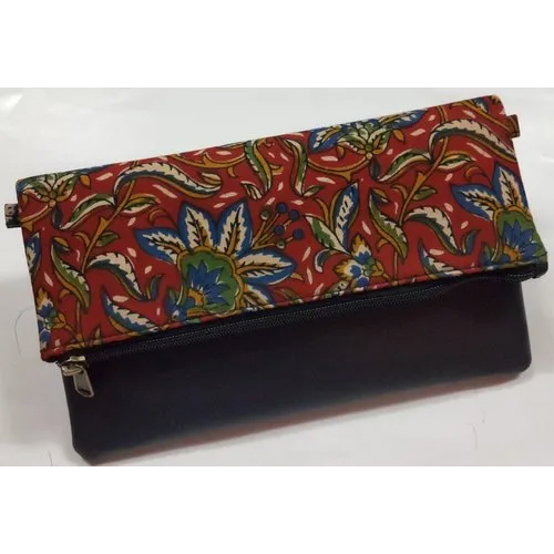 Ladies Folding Clutch - Canvas, Rectangular Shape, Black-multicolor | Attractive Printed Design, Zipper Closure, Hands-free Convenience