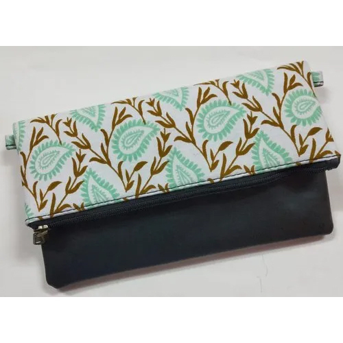 Ladies Folding Clutch - Canvas, Rectangular Shape, Black-multicolor | Attractive Printed Design, Zipper Closure, Hands-free Convenience