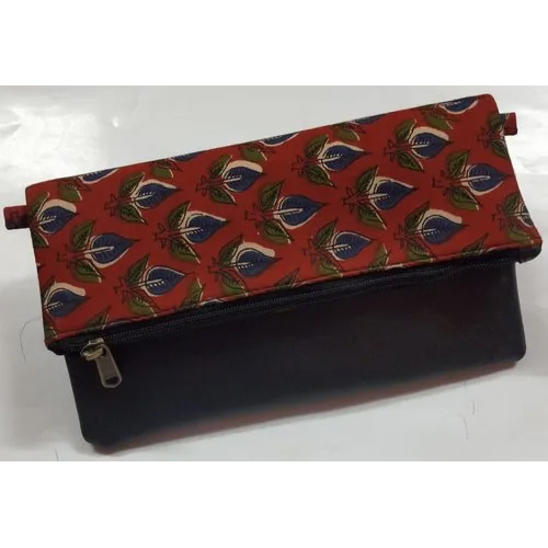 Ladies Folding Clutch - Canvas, Rectangular Shape, Black-multicolor | Attractive Printed Design, Zipper Closure, Hands-free Convenience
