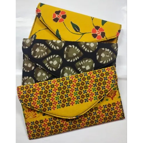 Ladies Cotton Fabric Clutch - Multicolor Rectangle Design | Attractive Printed Style With Button Closure For Women