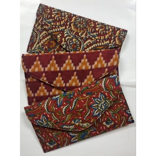 Ladies Cotton Fabric Clutch - Multicolor Rectangle Design | Attractive Printed Style With Button Closure For Women