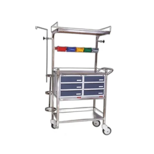 स्टेनलेस स्टील क्रैश कार्ट ट्रॉली डिज़ाइन: रेल के साथ