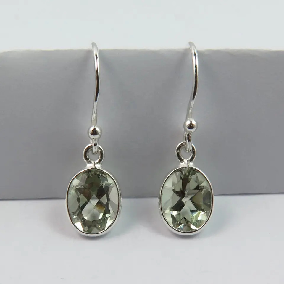 925 Sterling Silver Natural Green Amethyst Oval Earrings - 7x9mm Aaa+ Quality Gemstone, Perfect For Weddings And Anniversaries