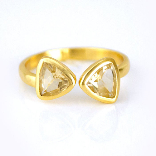 Citrine Gemstone Triangle Shape Bezel Set Gold Vermeil Adjustable Ring Size: 8mm