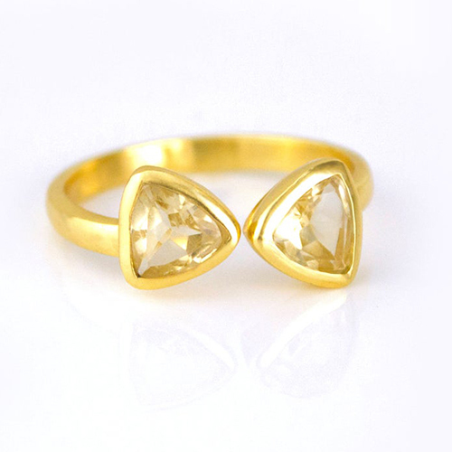 Citrine Gemstone Triangle Shape Bezel Set Gold Vermeil Adjustable Ring Size: 8mm