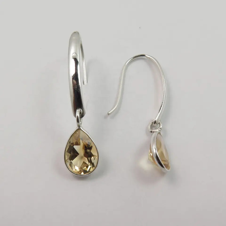 925 Sterling Silver Natural Citrine Pear Faceted Gemstone Earrings Gender: Women