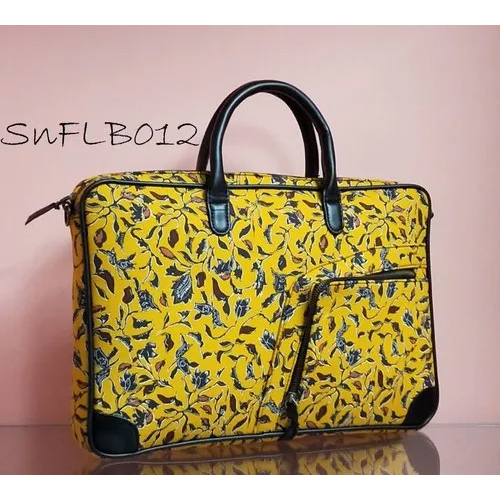 Black-multicolor Ladies Fabric Cotton Laptop Handbag