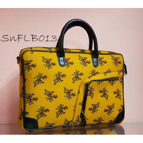 Black-multicolor Ladies Fabric Cotton Laptop Handbag