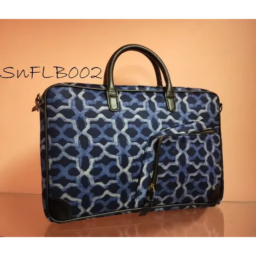 Black-multicolor Ladies Fabric Cotton Laptop Handbag