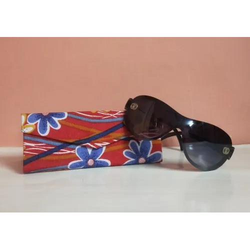 Multi Folding Glare Case - Cotton Fabric , Black-red Color With Attractive Printed Design, Soft Lining, Button Closure For Easy Carry