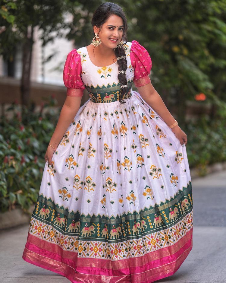 Designer Printed Anarkali Gown - Heavy Taffeta Silk, Fully Stitched Size 44, 52 Inch Length, Embroidered Soft Net Dupatta, Washable For All Seasons