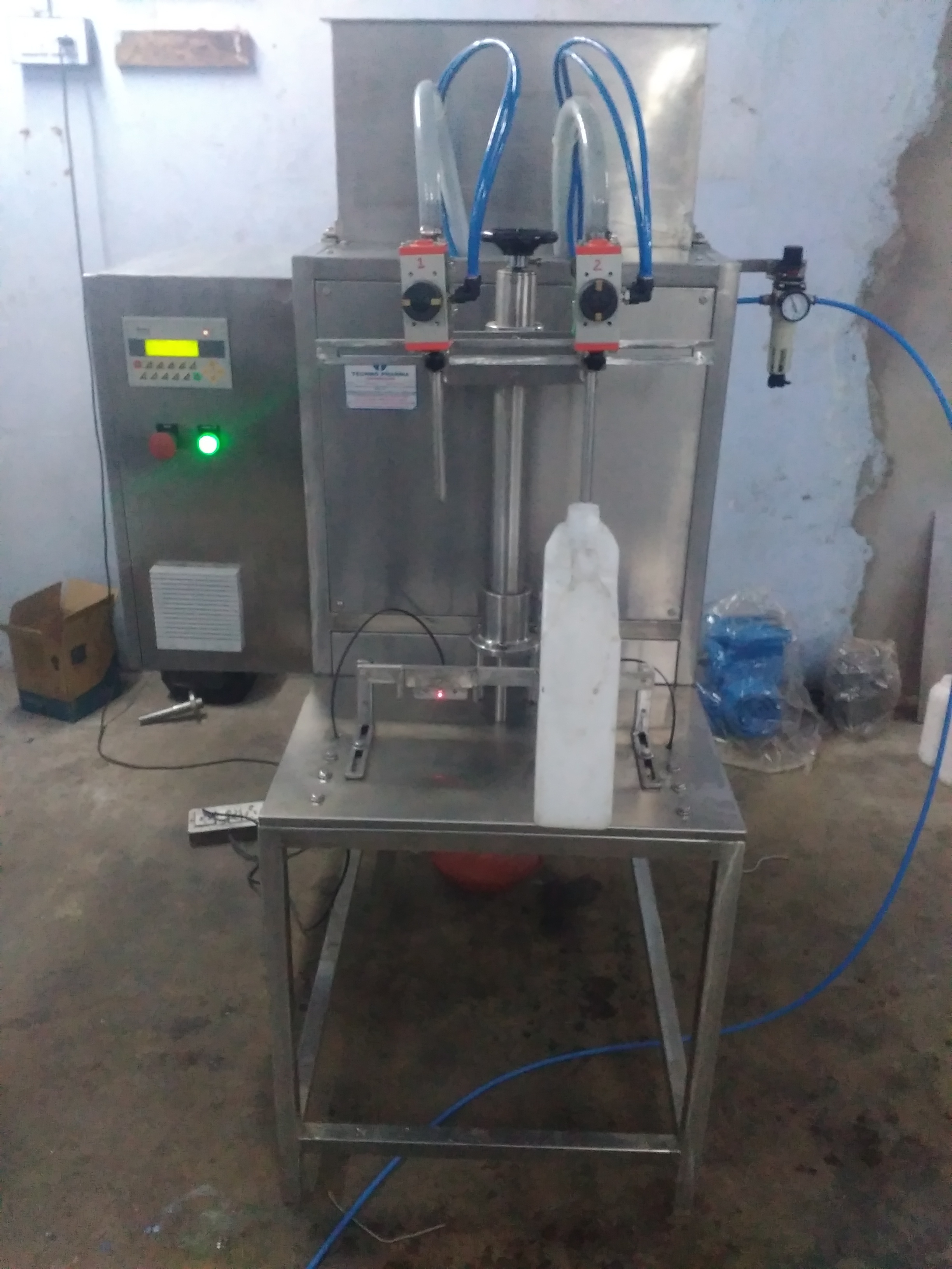 Semi Automatic Pesticide Bottle Filling Machine - Stainless Steel, Electric Drive, Silver Color | Plc Control, 1 Year Warranty, Volumetric Filling System