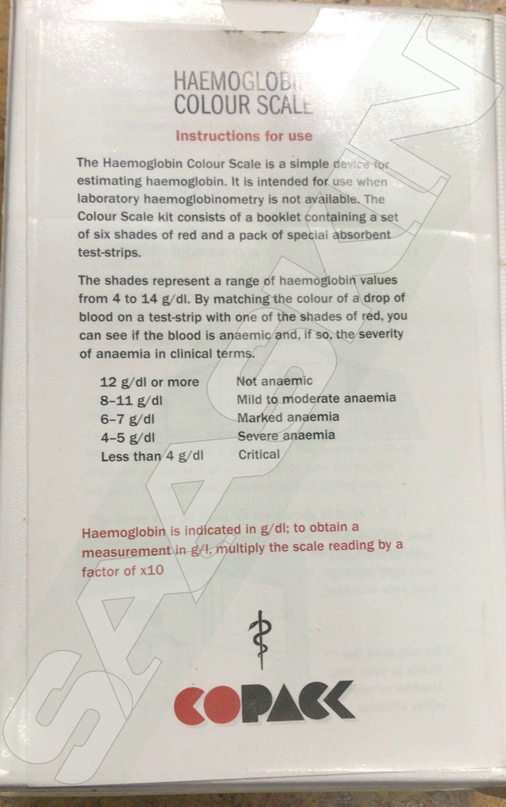 Copack Haemoglobin Colour Scale