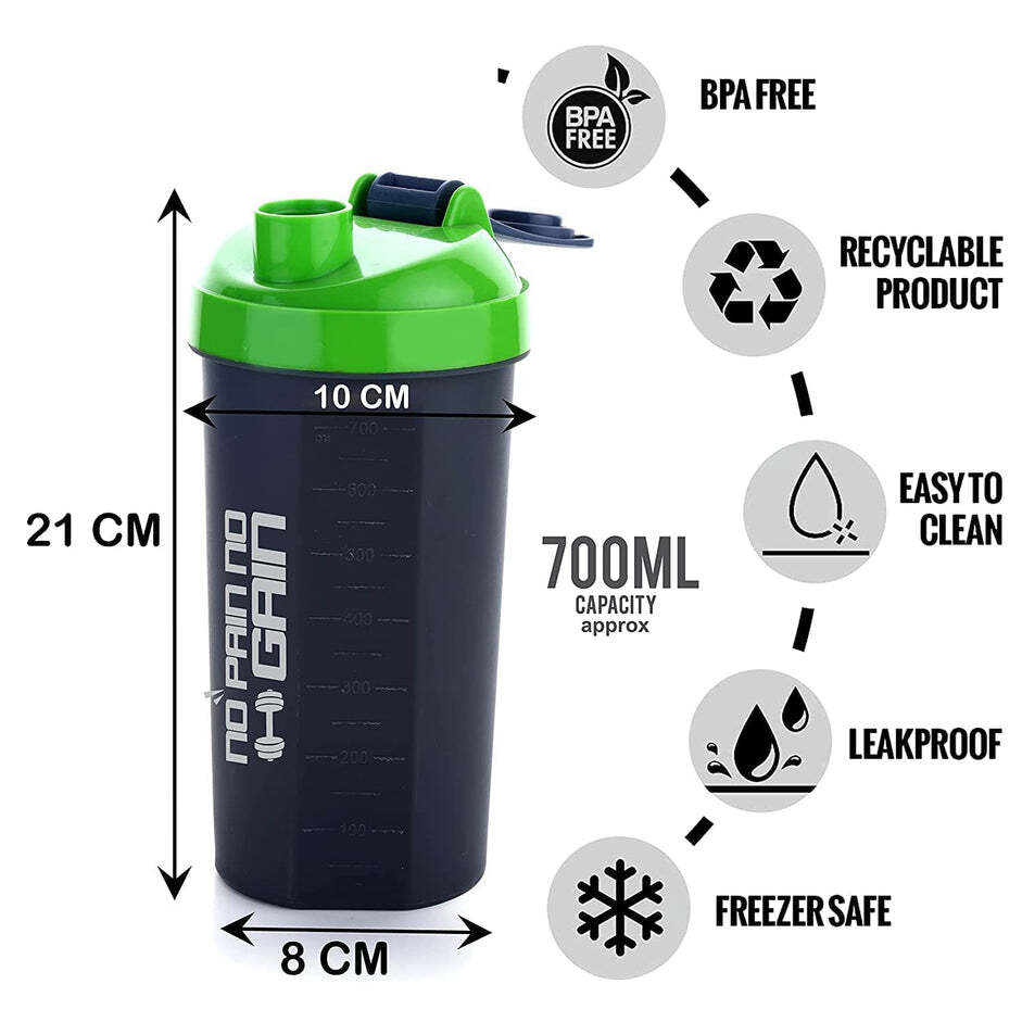 Multi / Assorted 700ml Protein Shaker Bottle With Powder Storage 3-compartment Gym Shake Blender (4879)