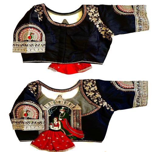 Designer Blouse - Sleeveless Red Ladies Blouse With Mirror Work And Printed Patterns | Ethnic Indian Style, Dry Clean Only