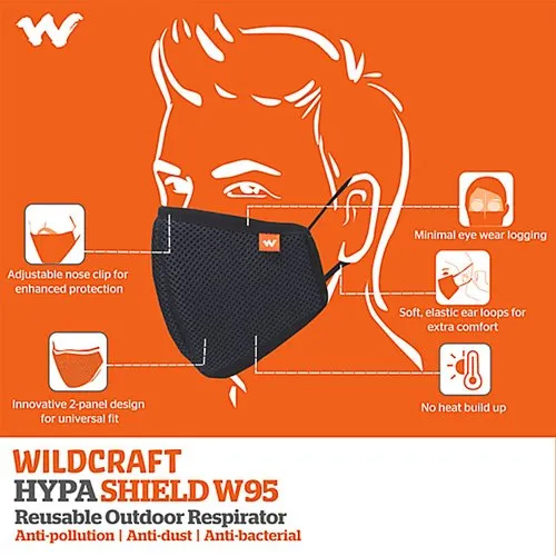 Wildcraft W95 Reusable Face Mask - Melt Blown Fabric Multiple Use | Suitable For All Ages Adjustable Fit Black Color