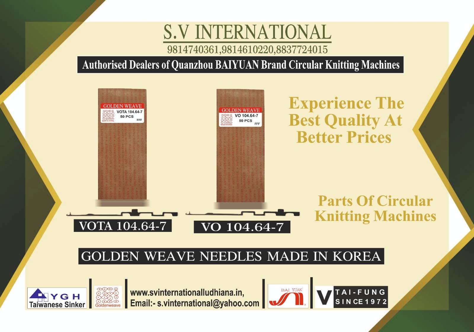Vota-vo 104.64 - 7 - Golden Weave Brand Needles | High-grade Steel, 104.64-7mm, Gauge 7, Enhanced Productivity, Consistent Quality, Superior Performance