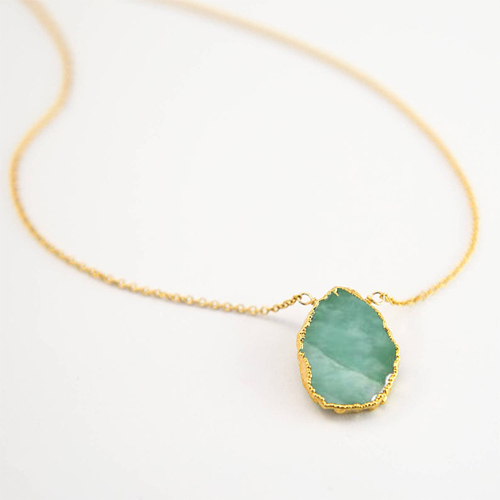 Amazonite Gemstone Slice Sterling Silver Gold Vermeil Necklace