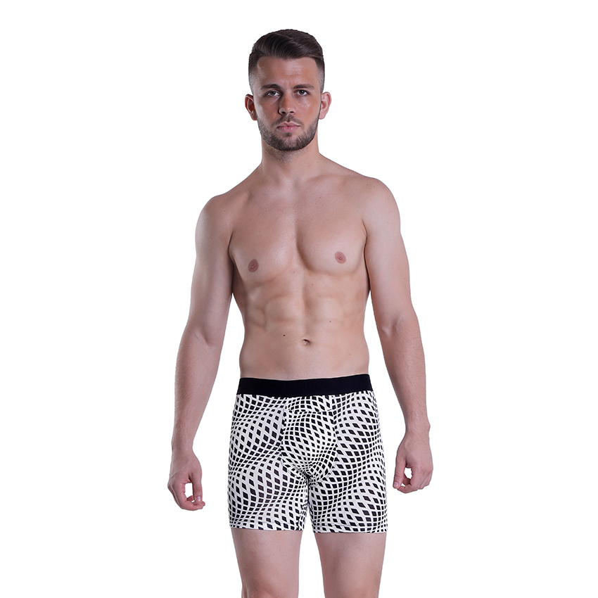 Bamboo Fiber Black And White Checks Printed Boxer Underwear