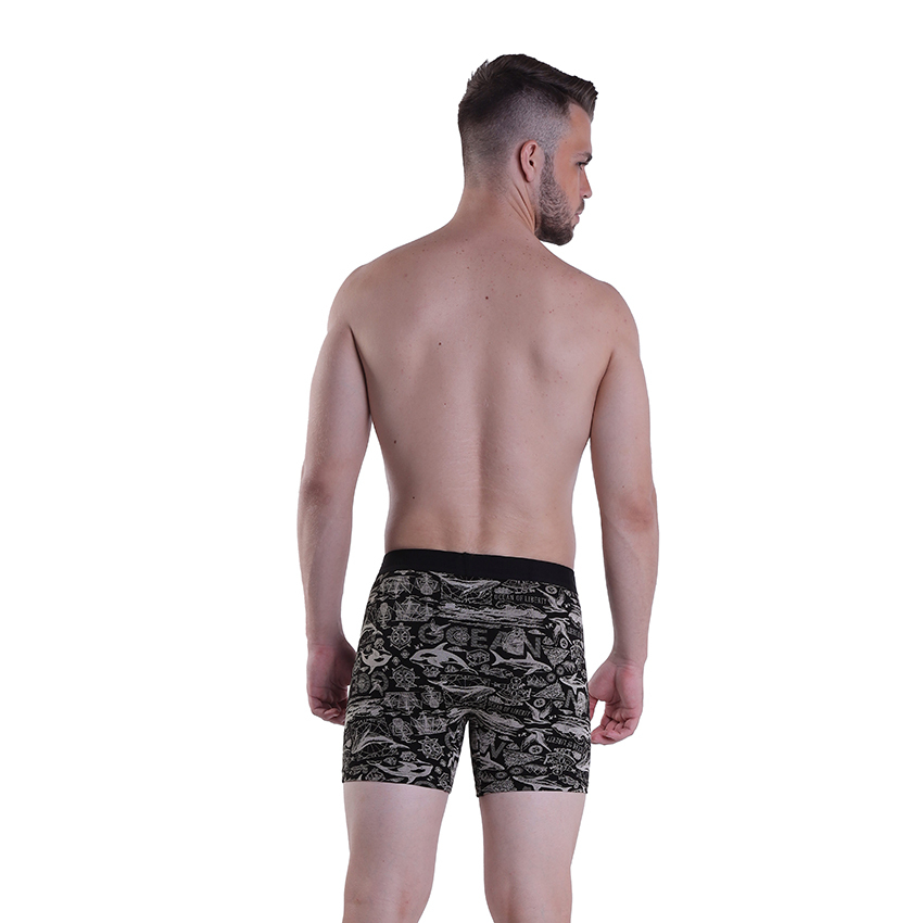 Bamboo Fiber Black Printed Boxer Underwear