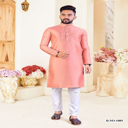 Kurta With Pajama - Corian Silk Fabric, Sizes M 38 To 3xl 46, Resham Work Neck Pattern | Traditional Men's Wear For Festive Occasions