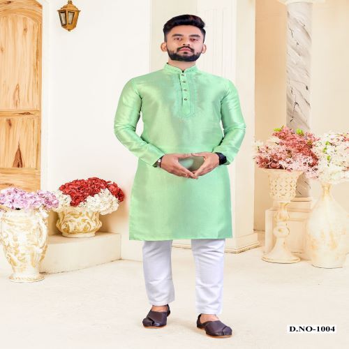 Kurta With Pajama - Corian Silk Fabric, Sizes M 38 To 3xl 46, Resham Work Neck Pattern | Traditional Men's Wear For Festive Occasions