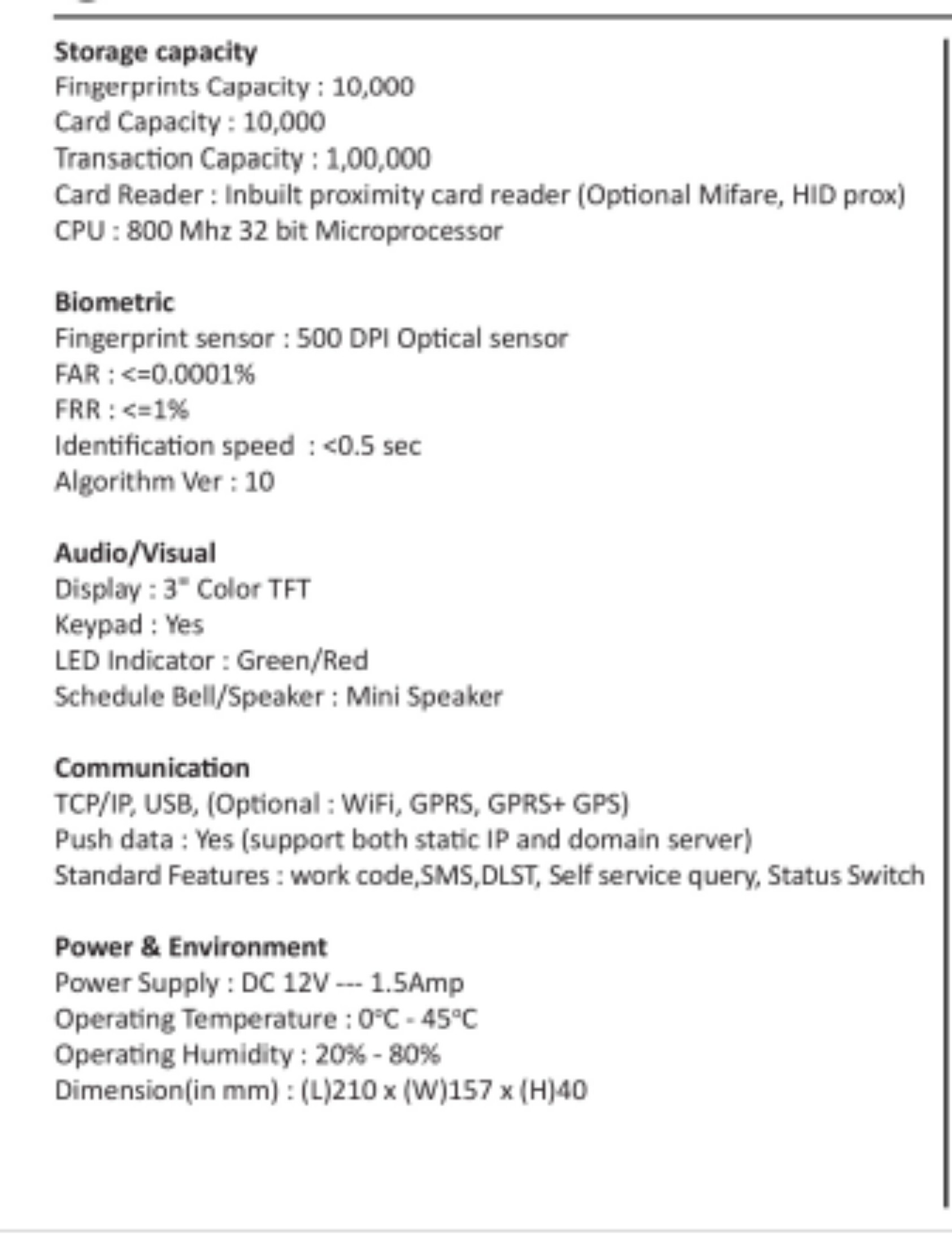 X990 Essl Biometric - Measurement: 210 X 157 X 40(mm)