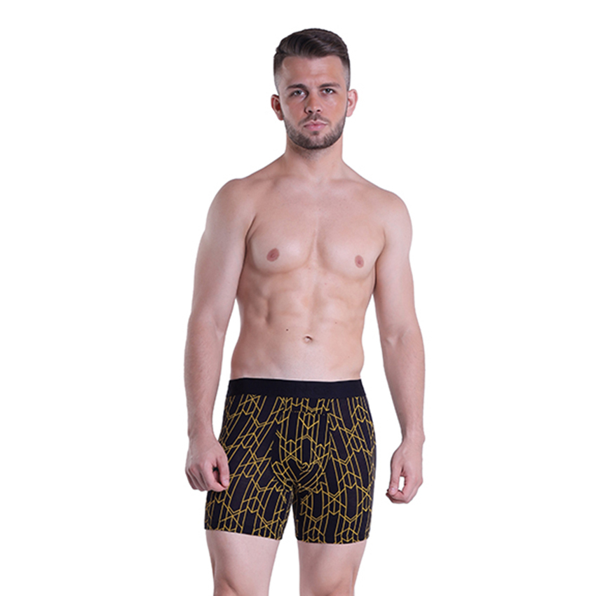Golden Abstract Print Boxer Underwear - Bamboo Fiber, Sizes S-xl, Bright Yellow, Mid Rise Waist, Printed Design, Pack Of 3 Pieces