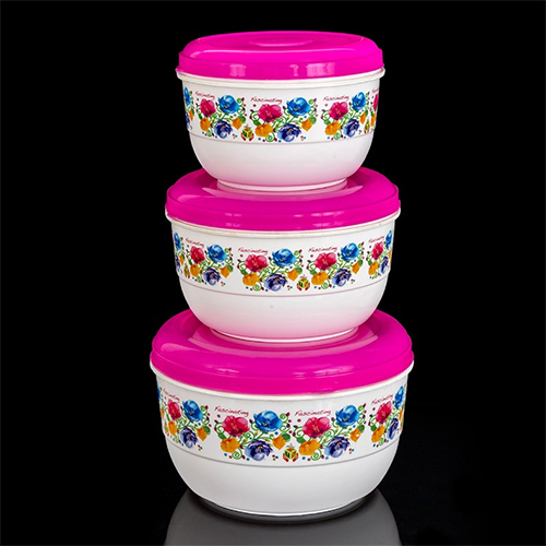 Printed Plastic Storage Container - Round, Transparent Clear Container | Eco-Friendly, Air-Tight, White Set of 3 for Kitchen Use, Gifting, Multi-Purpose