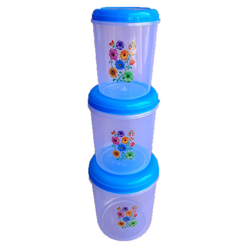 नीला और गुलाबी गोल सादा प्लास्टिक कंटेनर