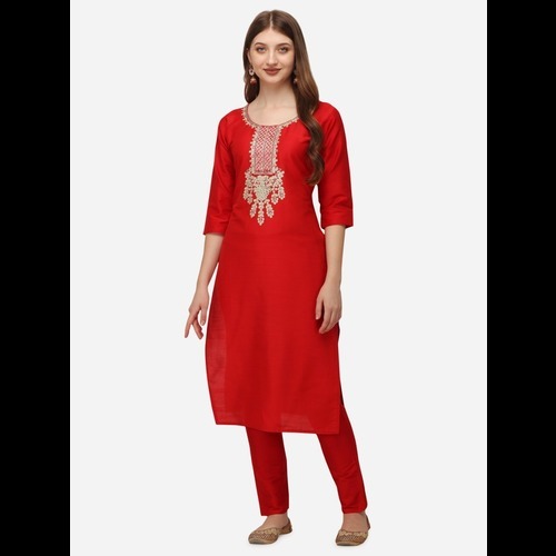 Fancy Silk Kurti - Silk Blend Fabric, Bottom Length 38, Top Length 44, Available Sizes Xs To 5xl, Comfortable Ethnic Style, Three-quarter Sleeves, Black Color, Embroidered Design