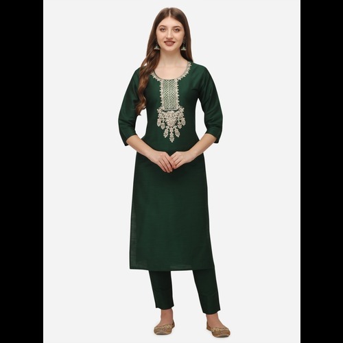 Fancy Silk Kurti - Silk Blend Fabric, Bottom Length 38, Top Length 44, Available Sizes Xs To 5xl, Comfortable Ethnic Style, Three-quarter Sleeves, Black Color, Embroidered Design