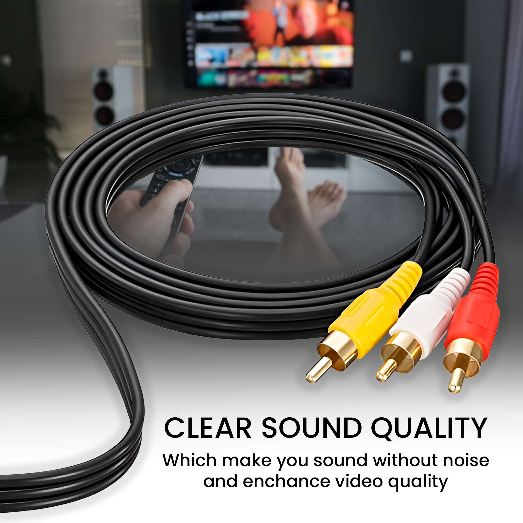 3 Rca Composite Audio Video Av Cable - Display Color: Color